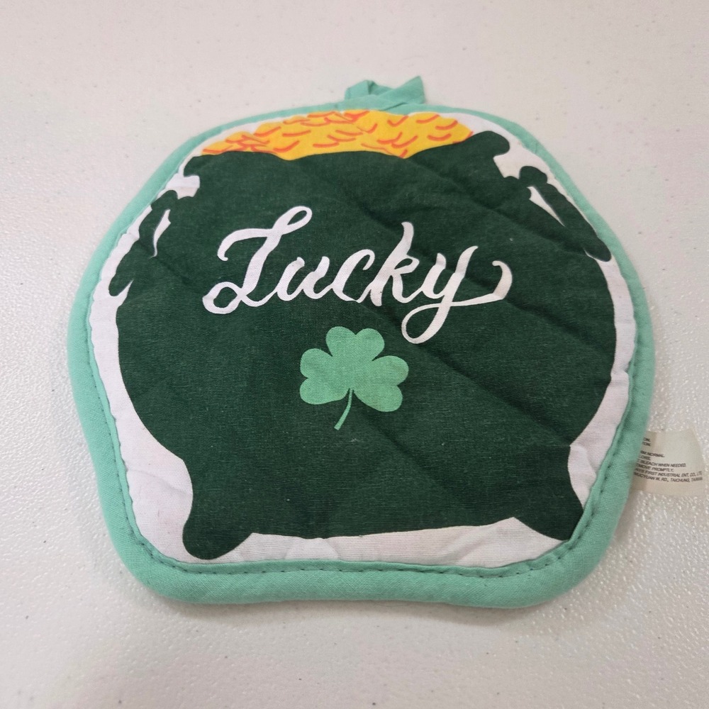 St Patricks‎ Day Lucky Pot of Gold Quilted Cotton Pot Holder Green Shamrock